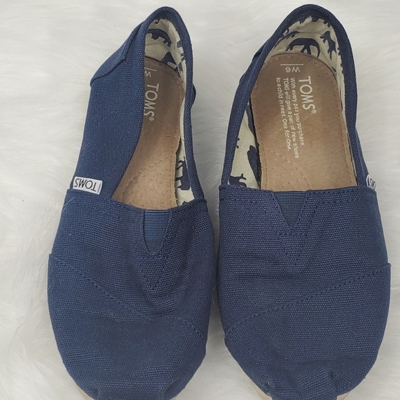 Toms Classic Blue Canvas‎ Espadrille Slip On Flats Shoes Women's Size 6 - Picture 1 of 12